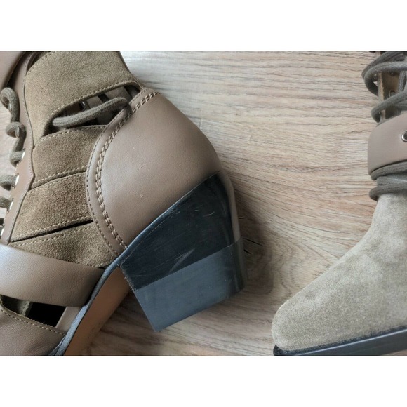 Chloe Rylee Caged Suede Taupe Buckle Ankle Boots - Picture 10 of 13